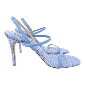 Steve Madden Snap Strappy Heeled Sandal Blue Crocodile Embossed Stiletto Size 10